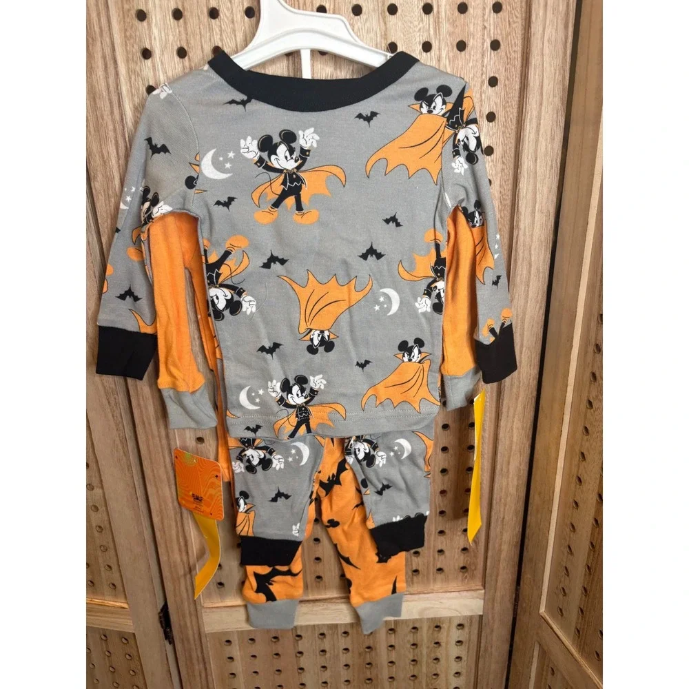 Disney Mickey Mouse Halloween Pajamas 2-Pack Vampire Bats Orange Grey 12M New